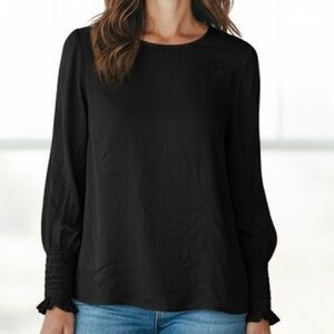 NEW J Jill Black Velvet Velour Top Mix Media Long Sleeve Holiday Size Large NWT